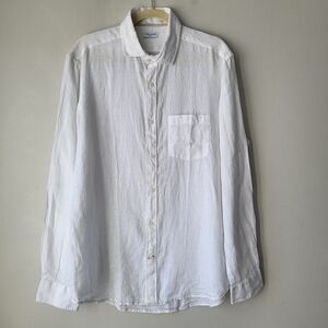 Tom James Men's White Casual Button Down Classic Coastal Vacation Linen Shirt